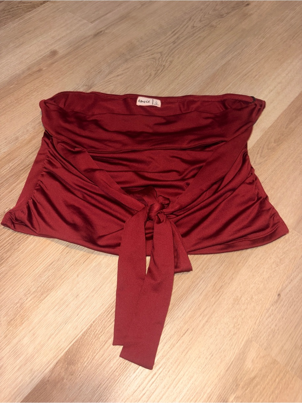 Amuse Society Burgundy Tie-Front Strapless Top
